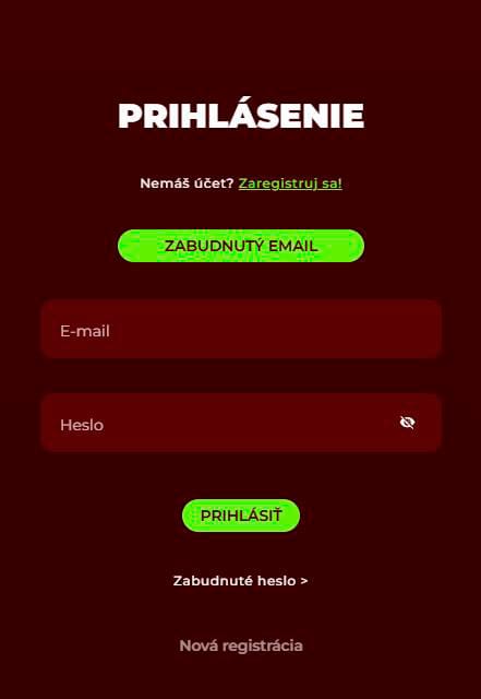 Prihlasovací formulár do kasína Eurogold